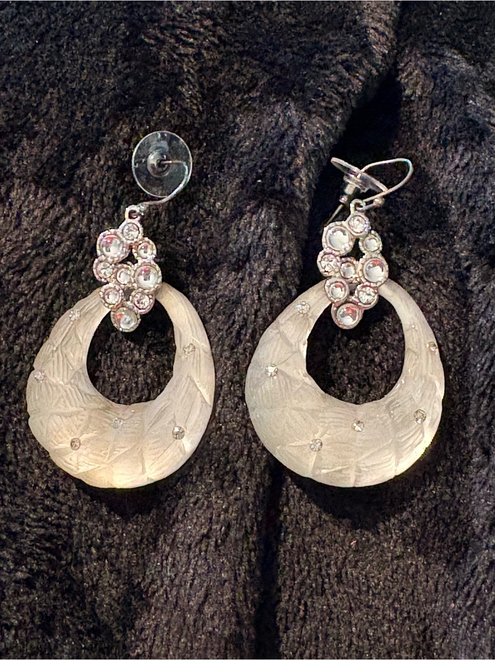 Alexis Bittar Carved Frosted Lucite & Swarovski Crystal Drop Hoop Earrings